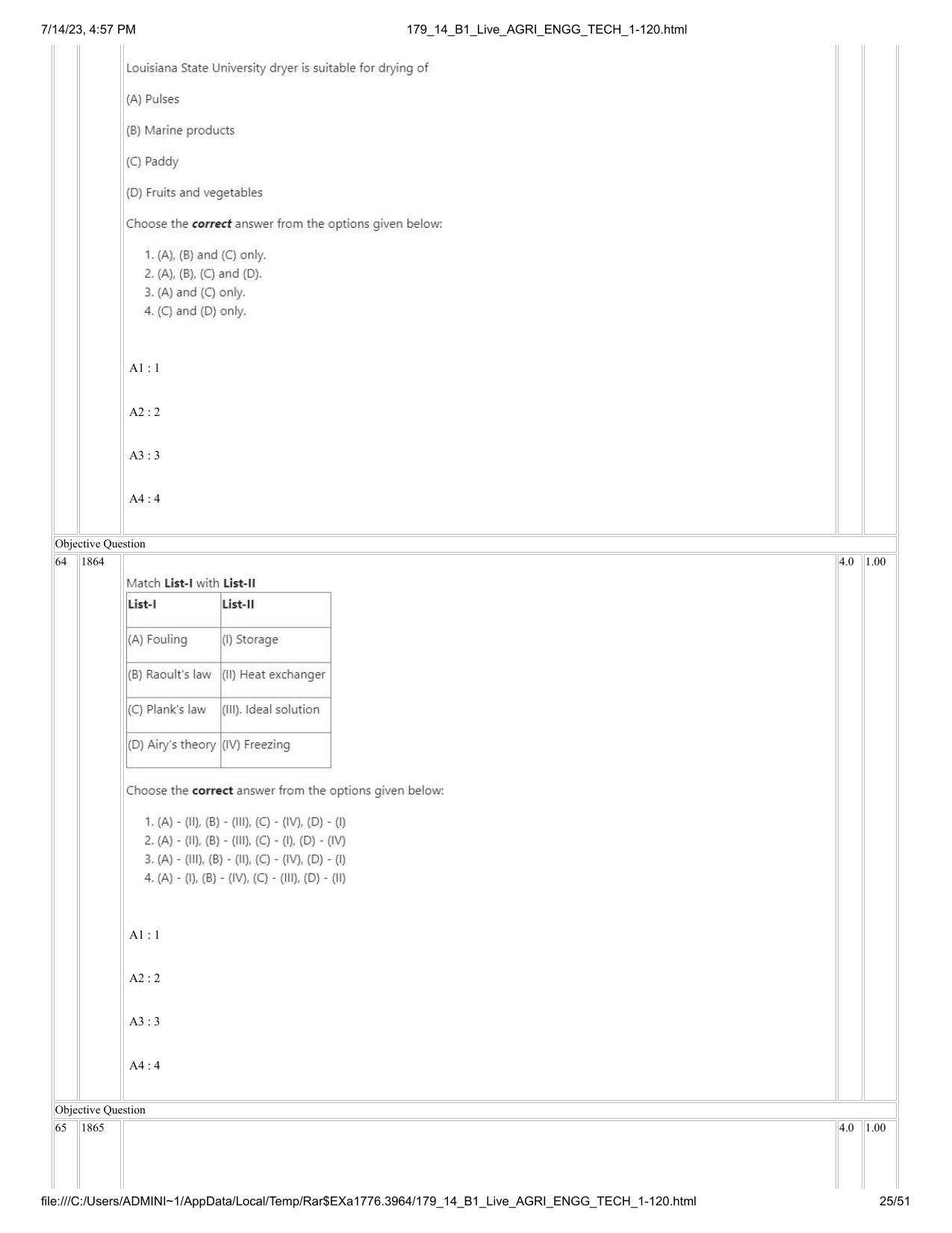 ICAR AIEEA PG 2023 AGRICULTURAL ENGINEERING AND TECHNOLOGY Question Paper-14-07-2023 - Page 25