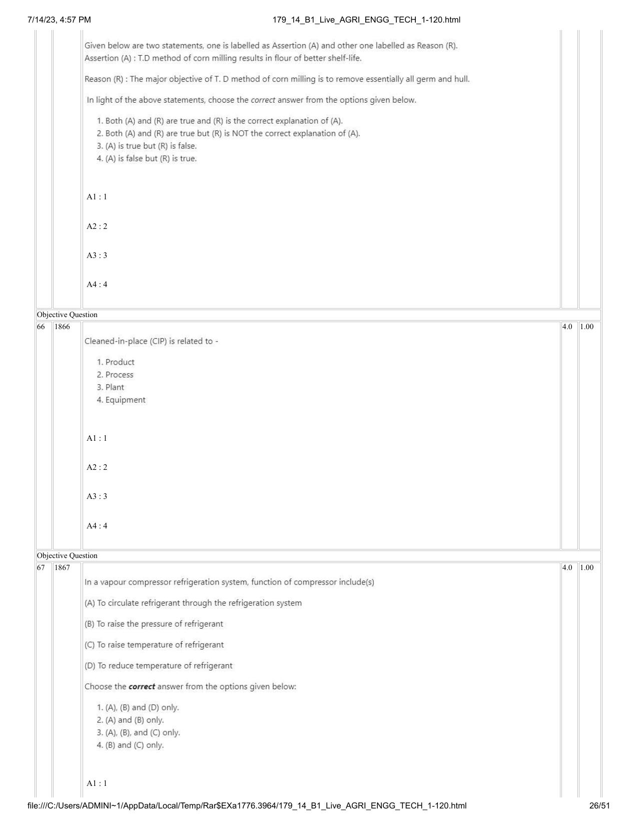 ICAR AIEEA PG 2023 AGRICULTURAL ENGINEERING AND TECHNOLOGY Question Paper-14-07-2023 - Page 26