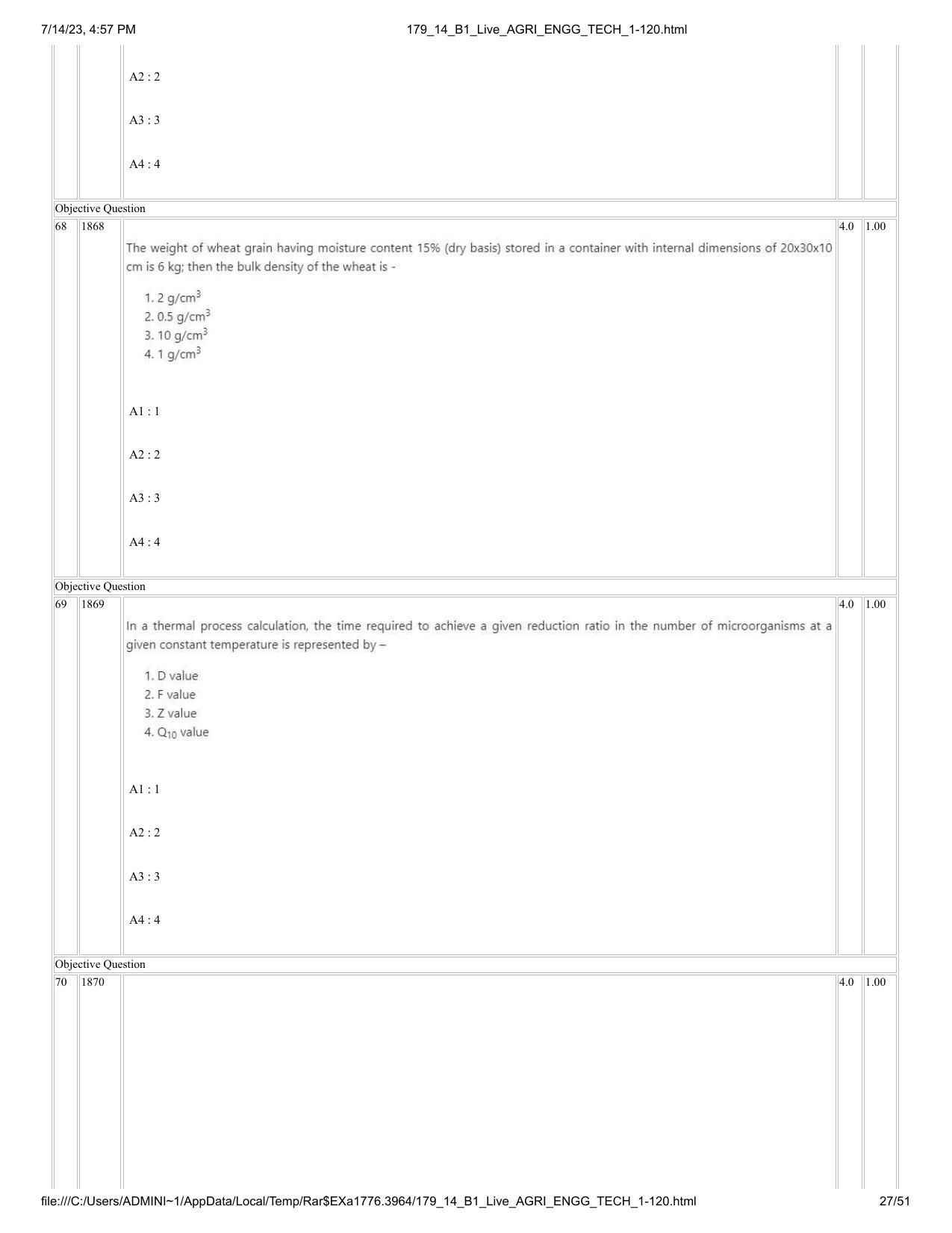 ICAR AIEEA PG 2023 AGRICULTURAL ENGINEERING AND TECHNOLOGY Question Paper-14-07-2023 - Page 27