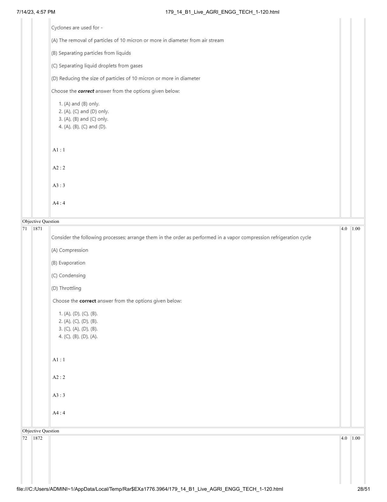 ICAR AIEEA PG 2023 AGRICULTURAL ENGINEERING AND TECHNOLOGY Question Paper-14-07-2023 - Page 28