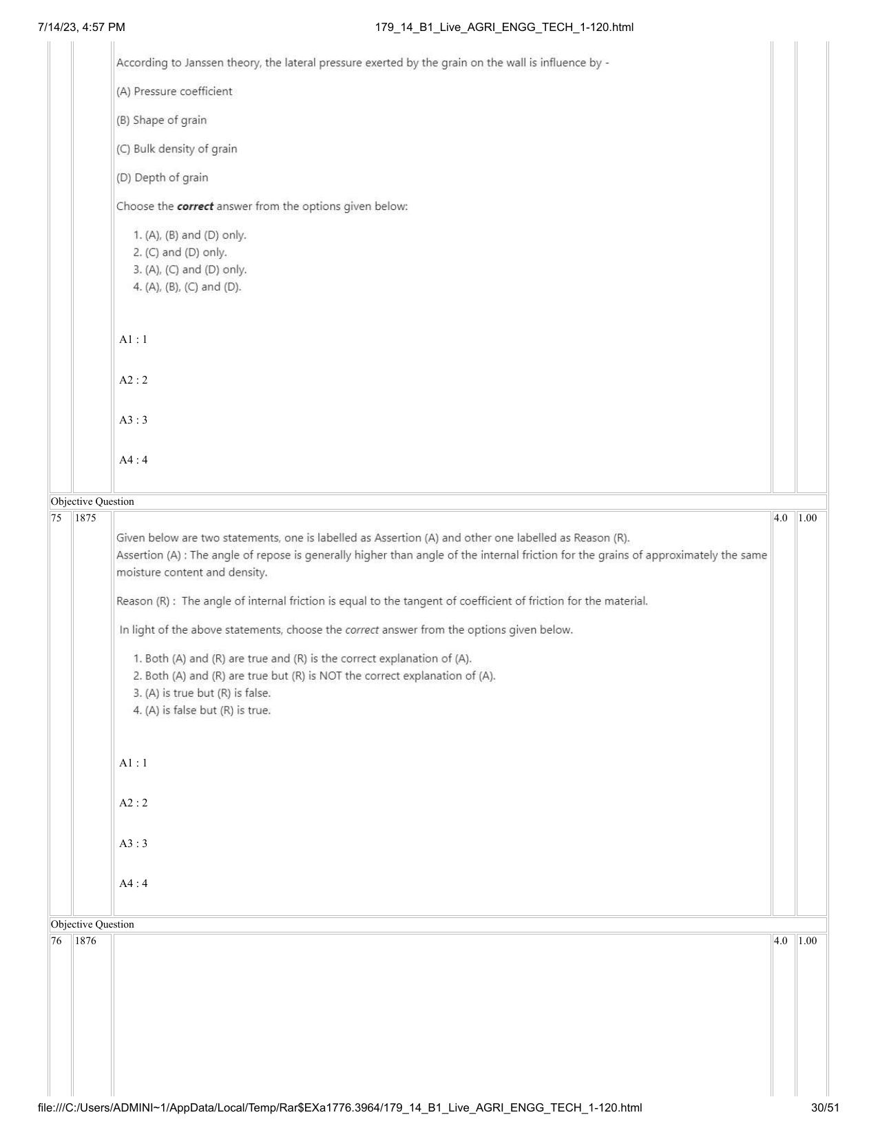 ICAR AIEEA PG 2023 AGRICULTURAL ENGINEERING AND TECHNOLOGY Question Paper-14-07-2023 - Page 30