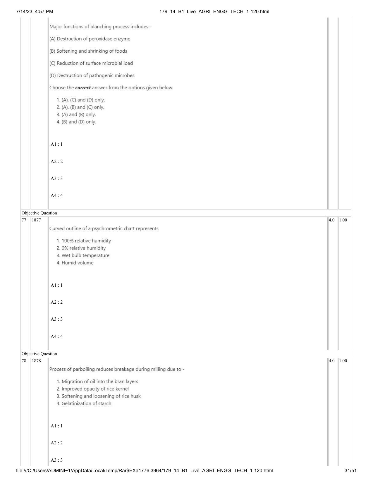 ICAR AIEEA PG 2023 AGRICULTURAL ENGINEERING AND TECHNOLOGY Question Paper-14-07-2023 - Page 31