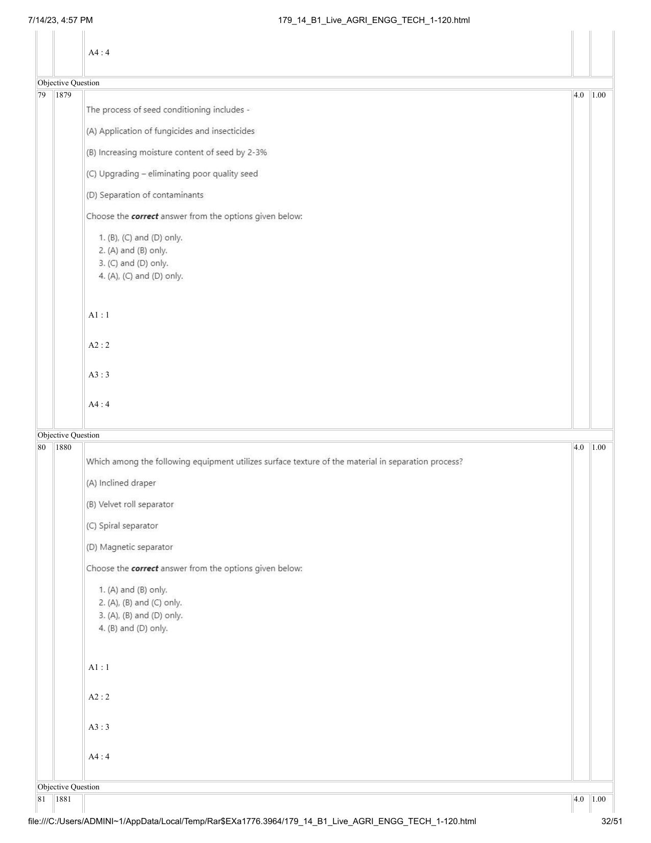 ICAR AIEEA PG 2023 AGRICULTURAL ENGINEERING AND TECHNOLOGY Question Paper-14-07-2023 - Page 32