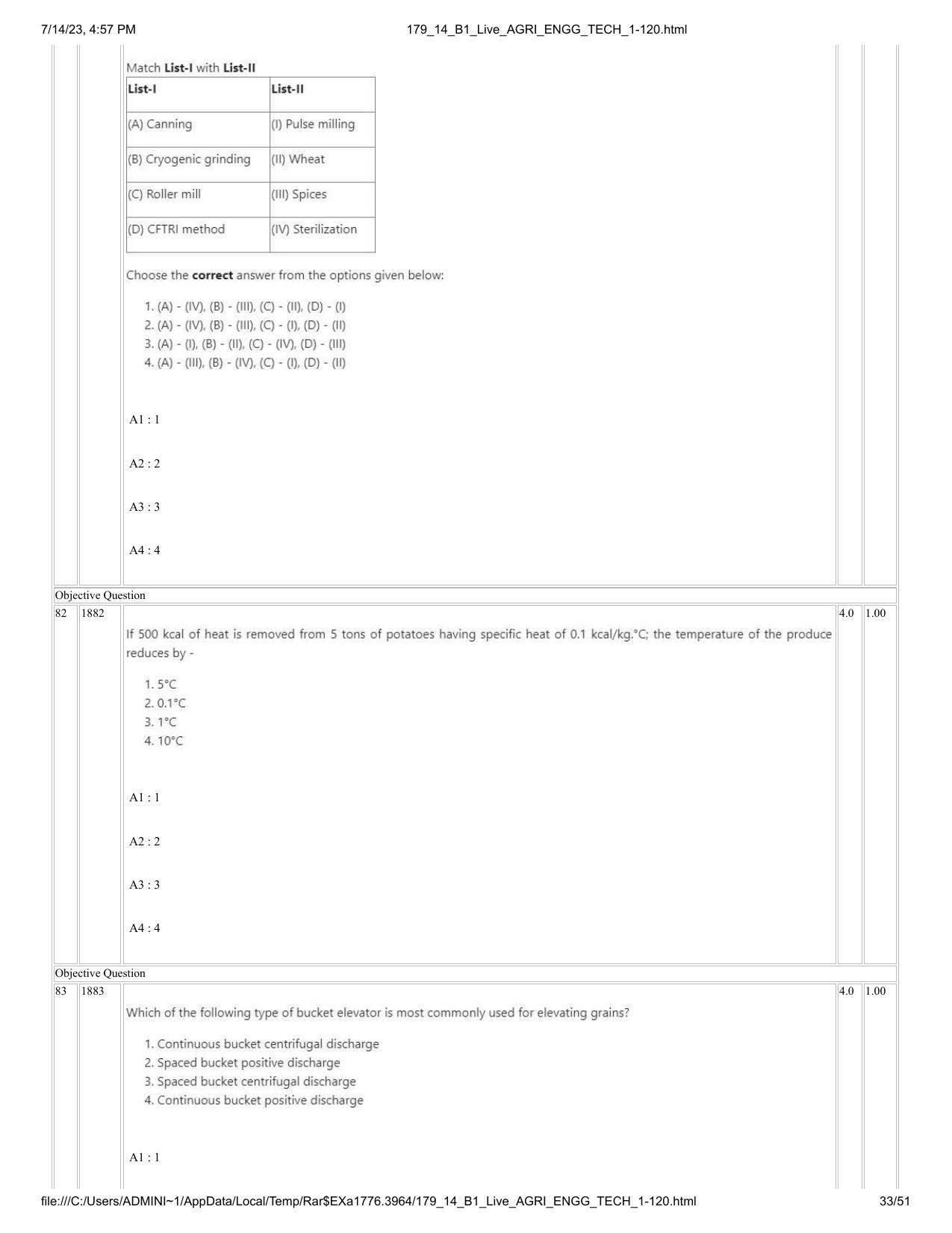 ICAR AIEEA PG 2023 AGRICULTURAL ENGINEERING AND TECHNOLOGY Question Paper-14-07-2023 - Page 33