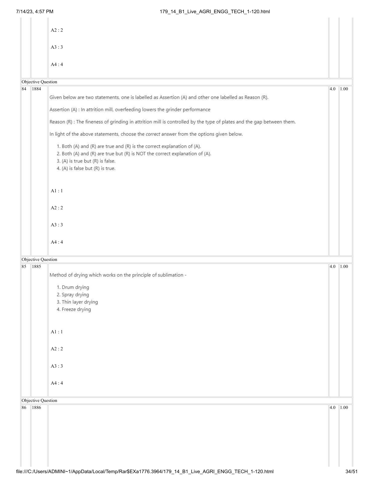 ICAR AIEEA PG 2023 AGRICULTURAL ENGINEERING AND TECHNOLOGY Question Paper-14-07-2023 - Page 34