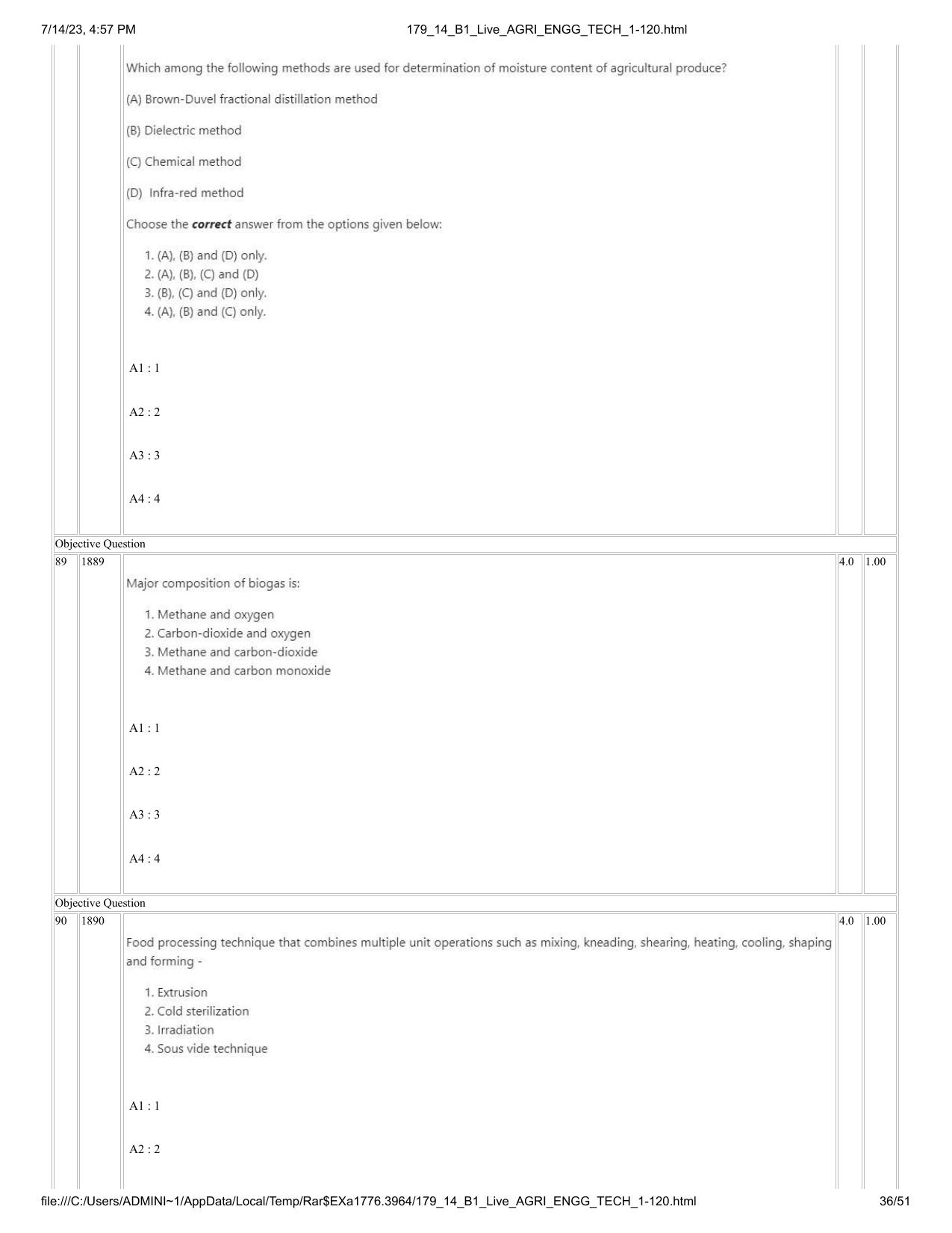 ICAR AIEEA PG 2023 AGRICULTURAL ENGINEERING AND TECHNOLOGY Question Paper-14-07-2023 - Page 36