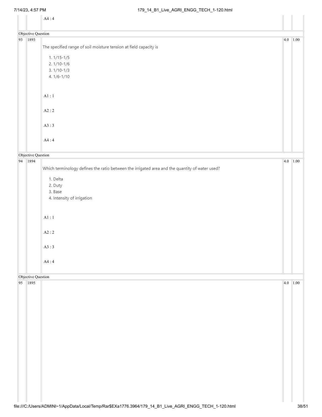 ICAR AIEEA PG 2023 AGRICULTURAL ENGINEERING AND TECHNOLOGY Question Paper-14-07-2023 - Page 38