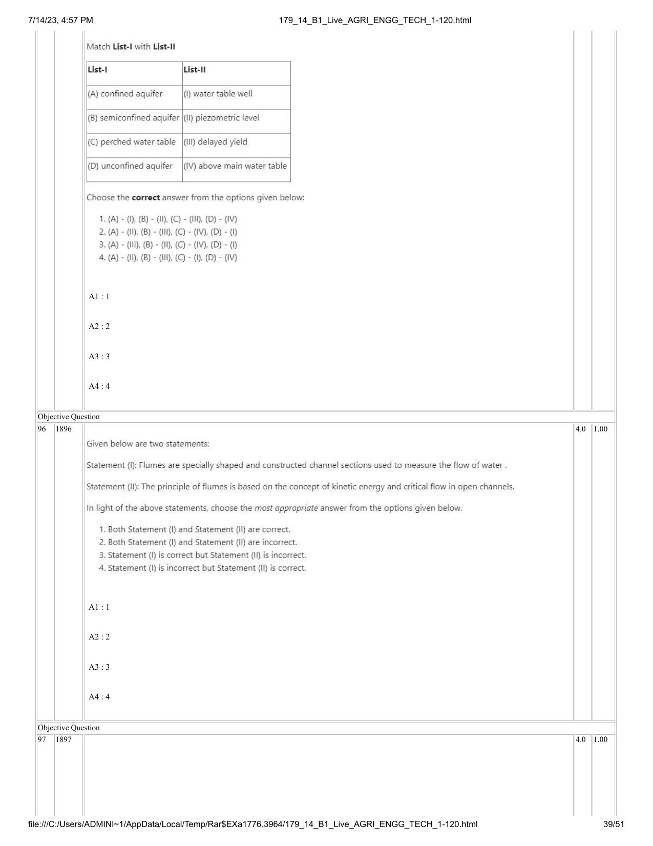 ICAR AIEEA PG 2023 AGRICULTURAL ENGINEERING AND TECHNOLOGY Question Paper-14-07-2023 - Page 39