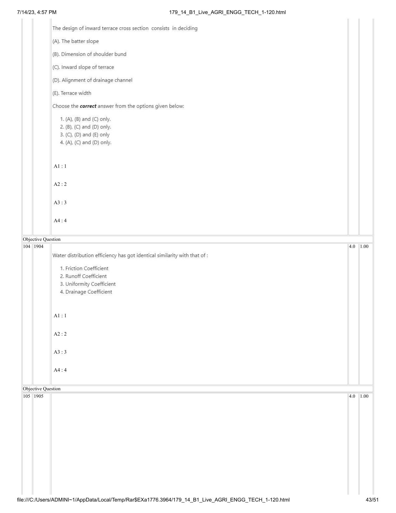 ICAR AIEEA PG 2023 AGRICULTURAL ENGINEERING AND TECHNOLOGY Question Paper-14-07-2023 - Page 43