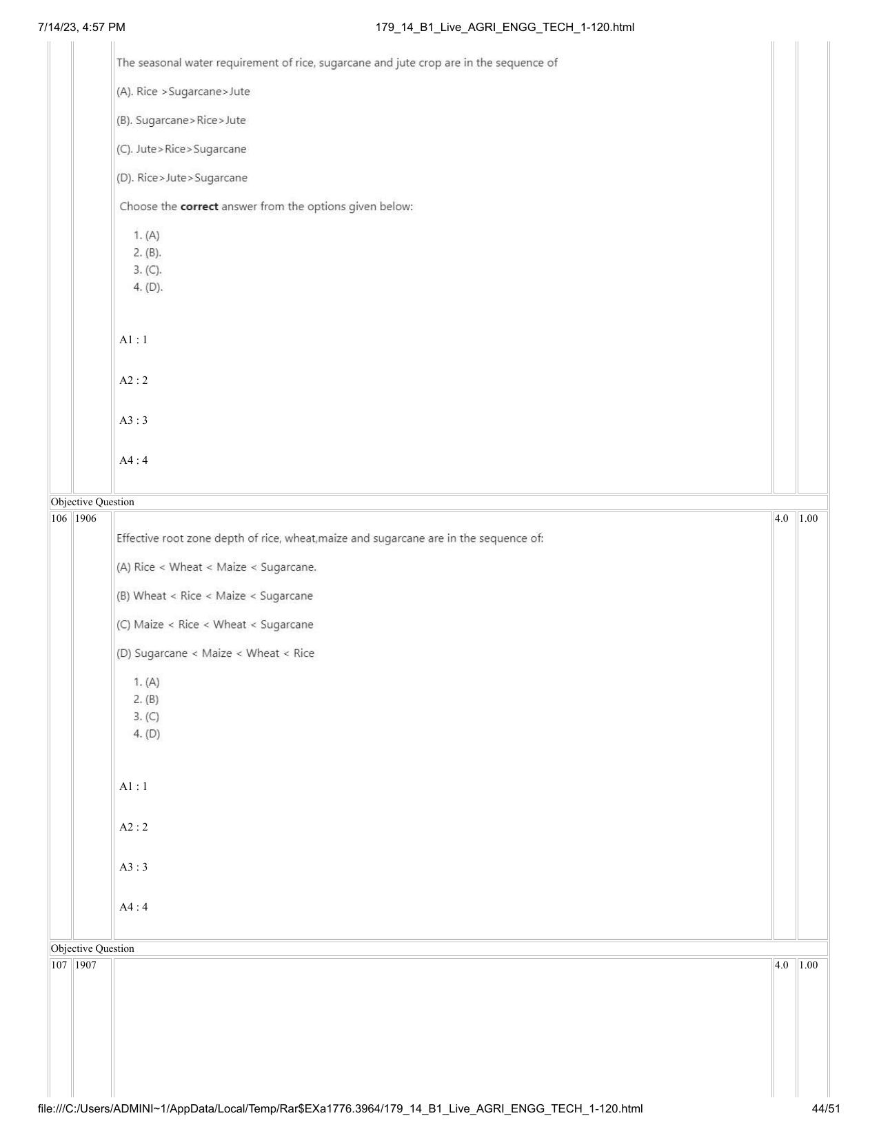 ICAR AIEEA PG 2023 AGRICULTURAL ENGINEERING AND TECHNOLOGY Question Paper-14-07-2023 - Page 44