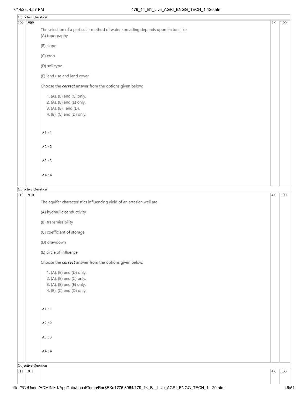 ICAR AIEEA PG 2023 AGRICULTURAL ENGINEERING AND TECHNOLOGY Question Paper-14-07-2023 - Page 46