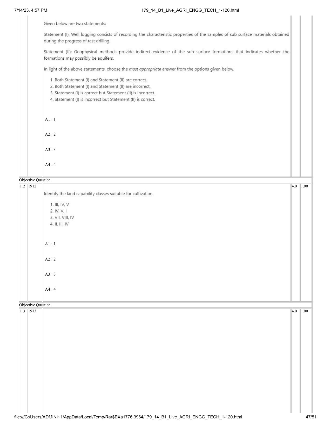 ICAR AIEEA PG 2023 AGRICULTURAL ENGINEERING AND TECHNOLOGY Question Paper-14-07-2023 - Page 47