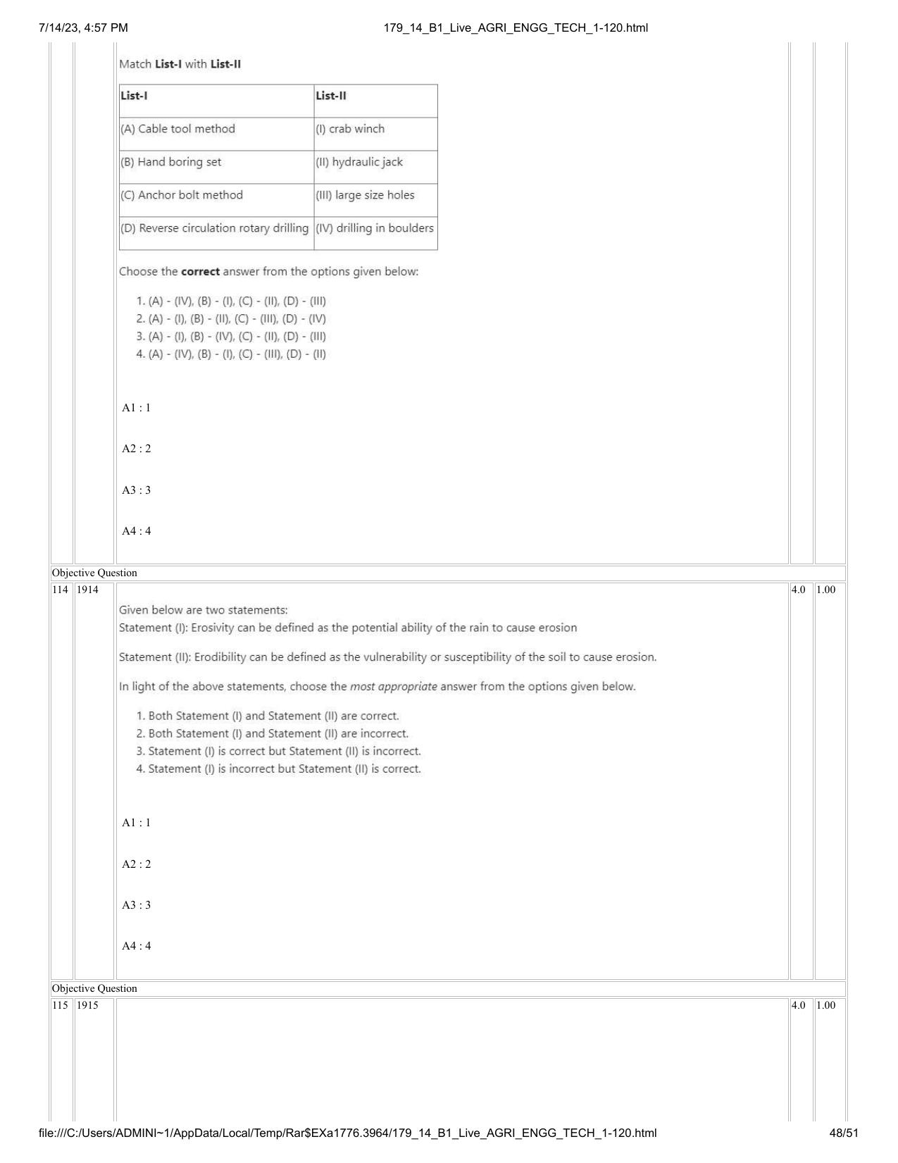 ICAR AIEEA PG 2023 AGRICULTURAL ENGINEERING AND TECHNOLOGY Question Paper-14-07-2023 - Page 48