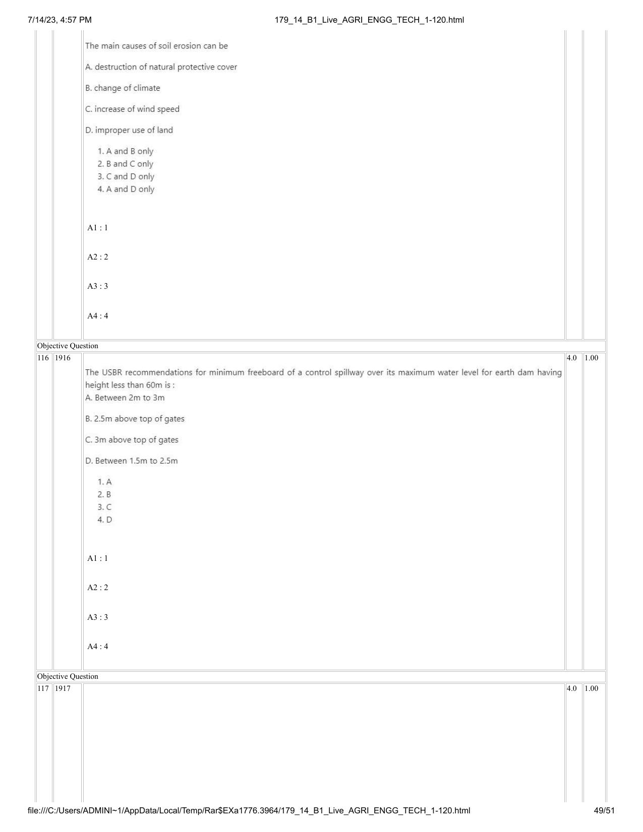 ICAR AIEEA PG 2023 AGRICULTURAL ENGINEERING AND TECHNOLOGY Question Paper-14-07-2023 - Page 49