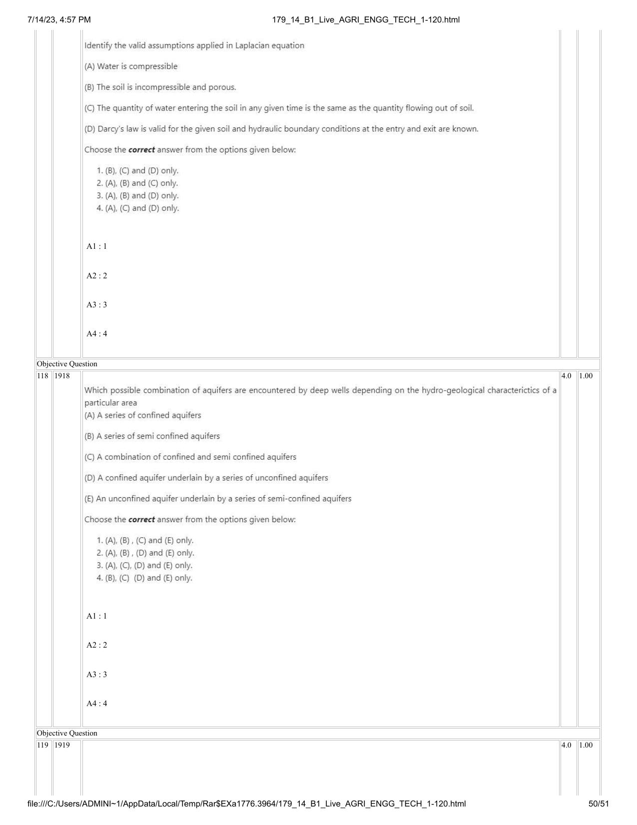 ICAR AIEEA PG 2023 AGRICULTURAL ENGINEERING AND TECHNOLOGY Question Paper-14-07-2023 - Page 50