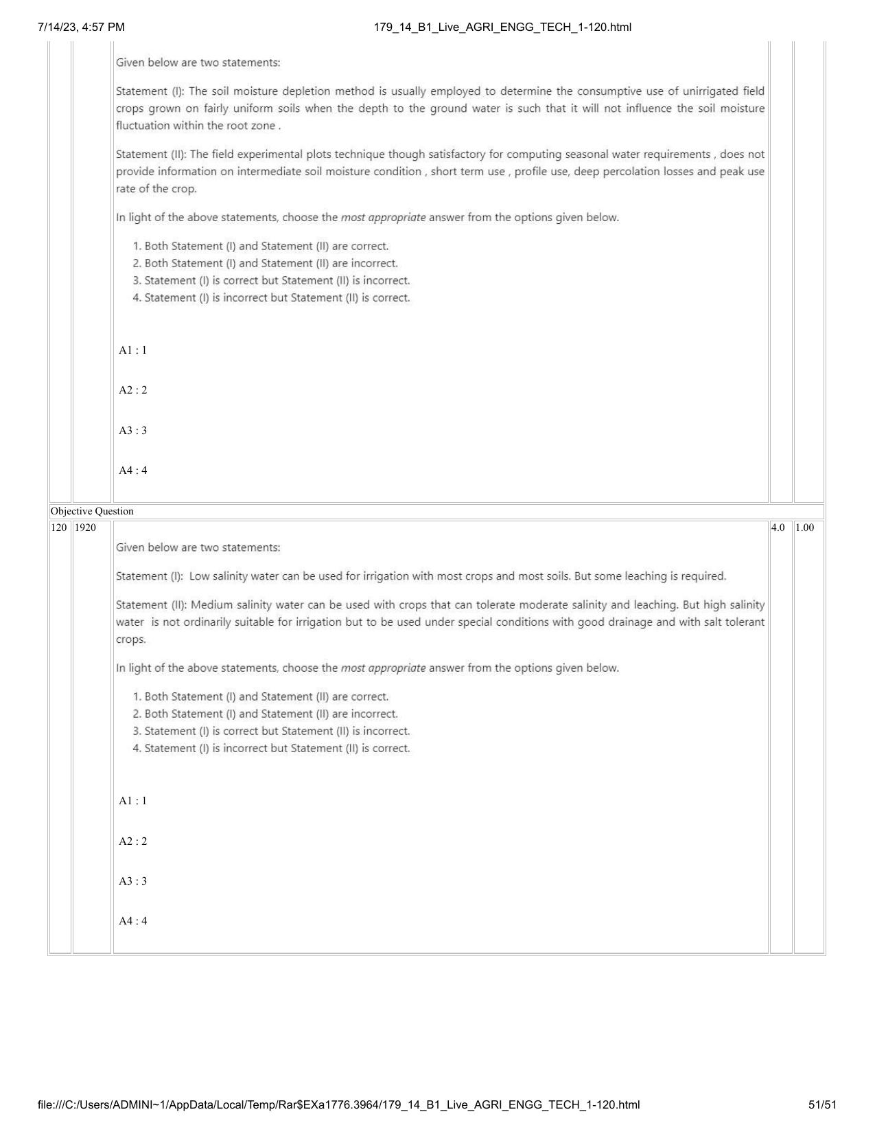 ICAR AIEEA PG 2023 AGRICULTURAL ENGINEERING AND TECHNOLOGY Question Paper-14-07-2023 - Page 51