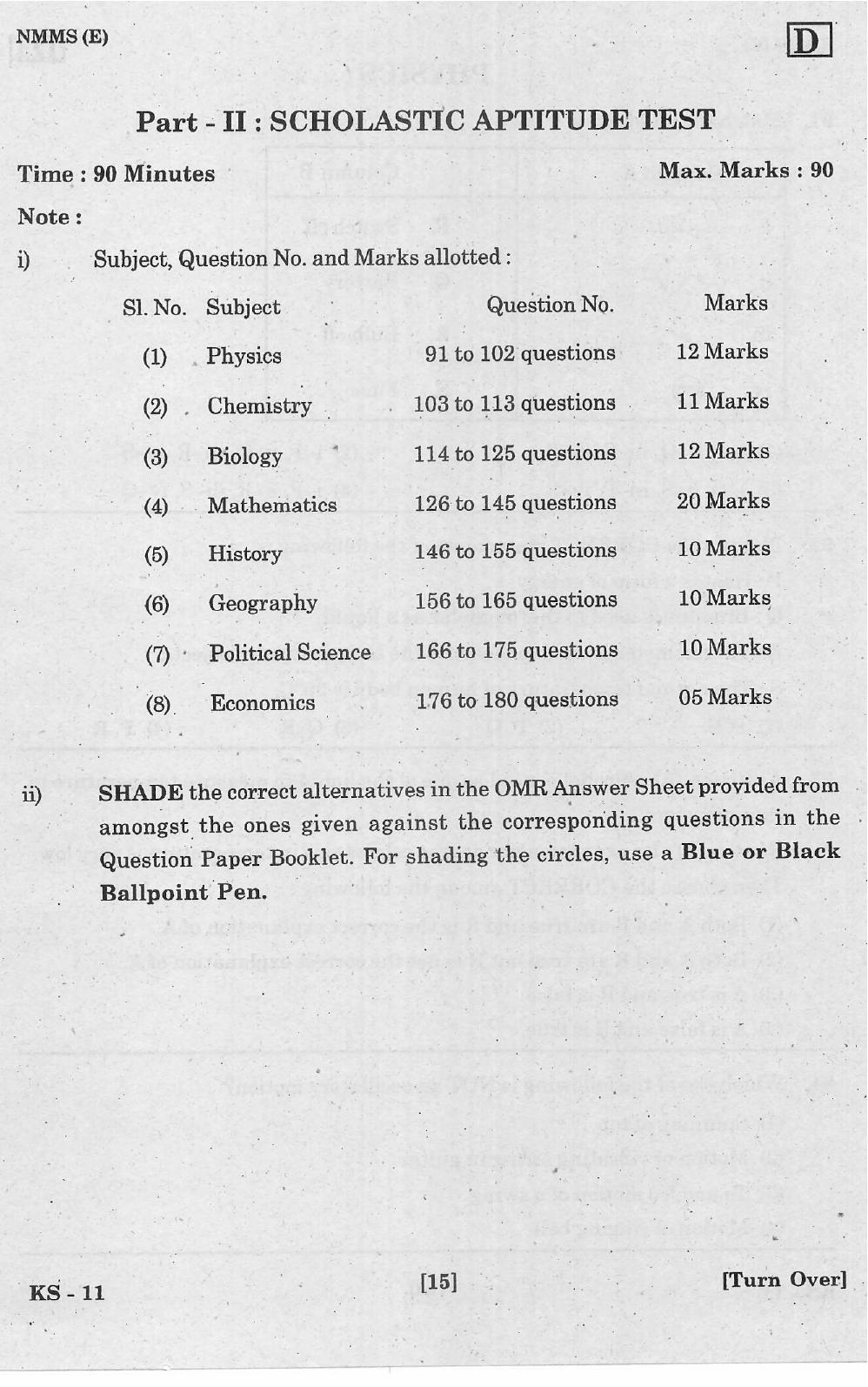 NMMS Feb 2021 - Booklet Code-D (English Medium) - Page 15