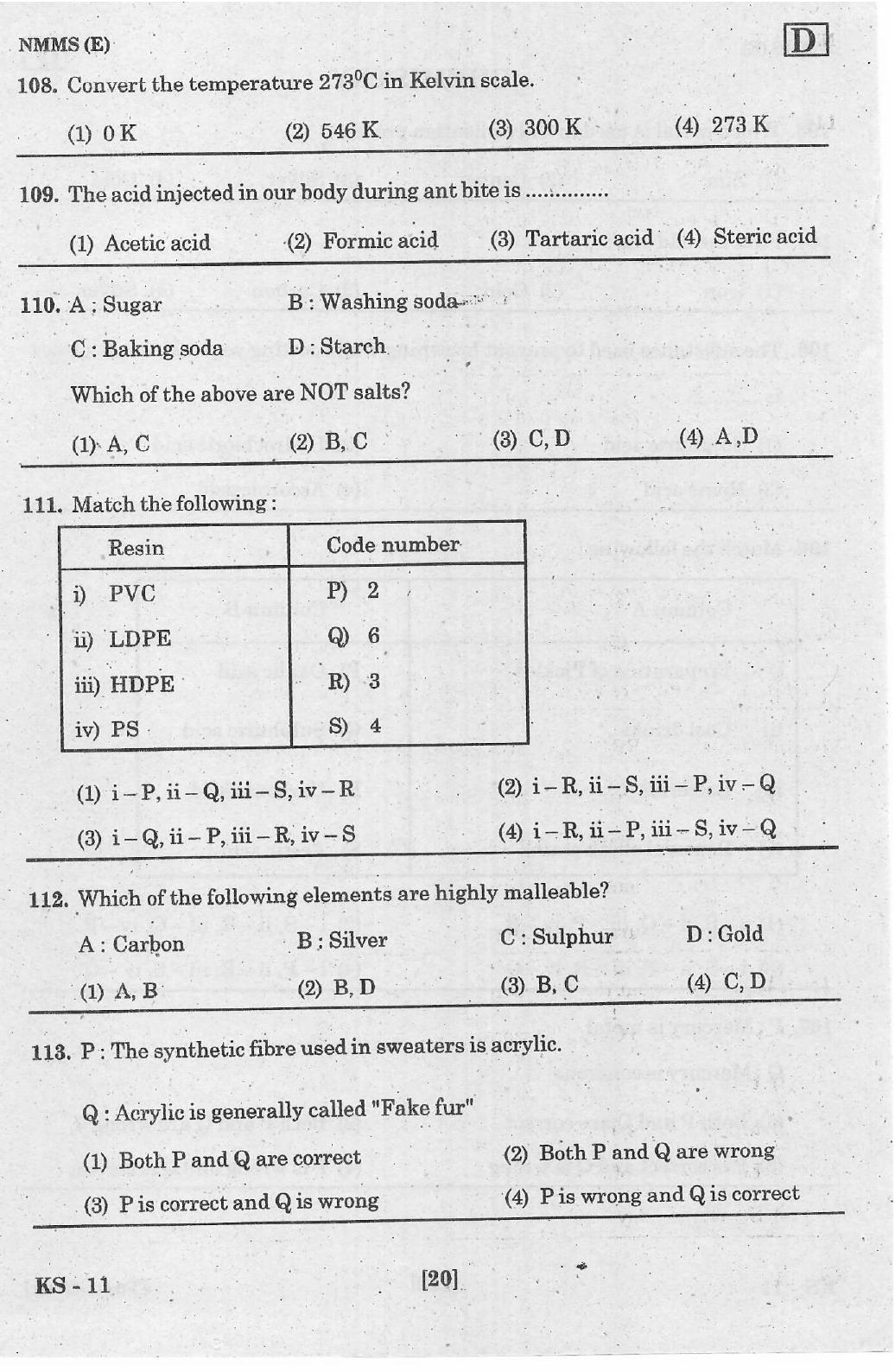 NMMS Feb 2021 - Booklet Code-D (English Medium) - Page 20