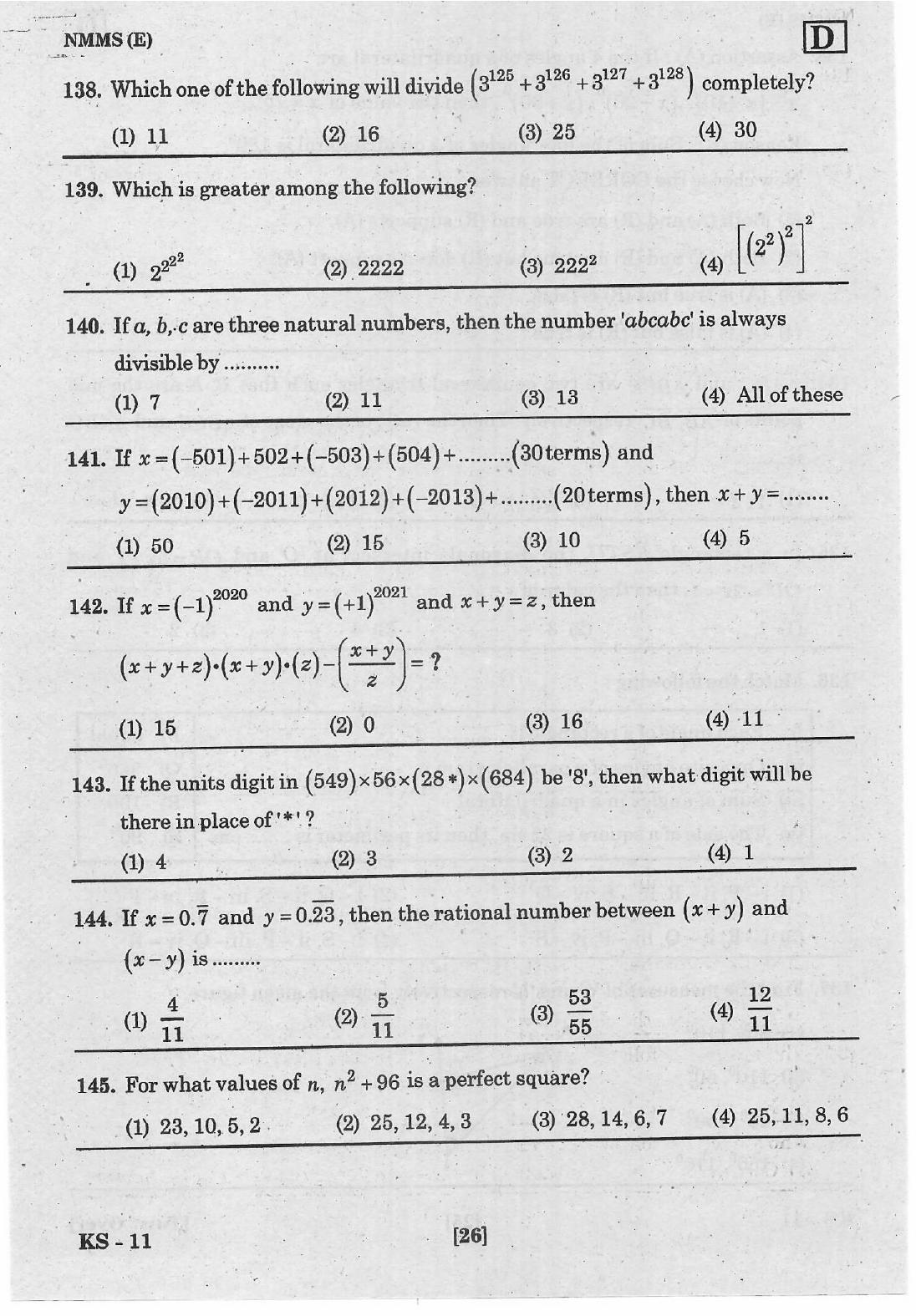 NMMS Feb 2021 - Booklet Code-D (English Medium) - Page 26