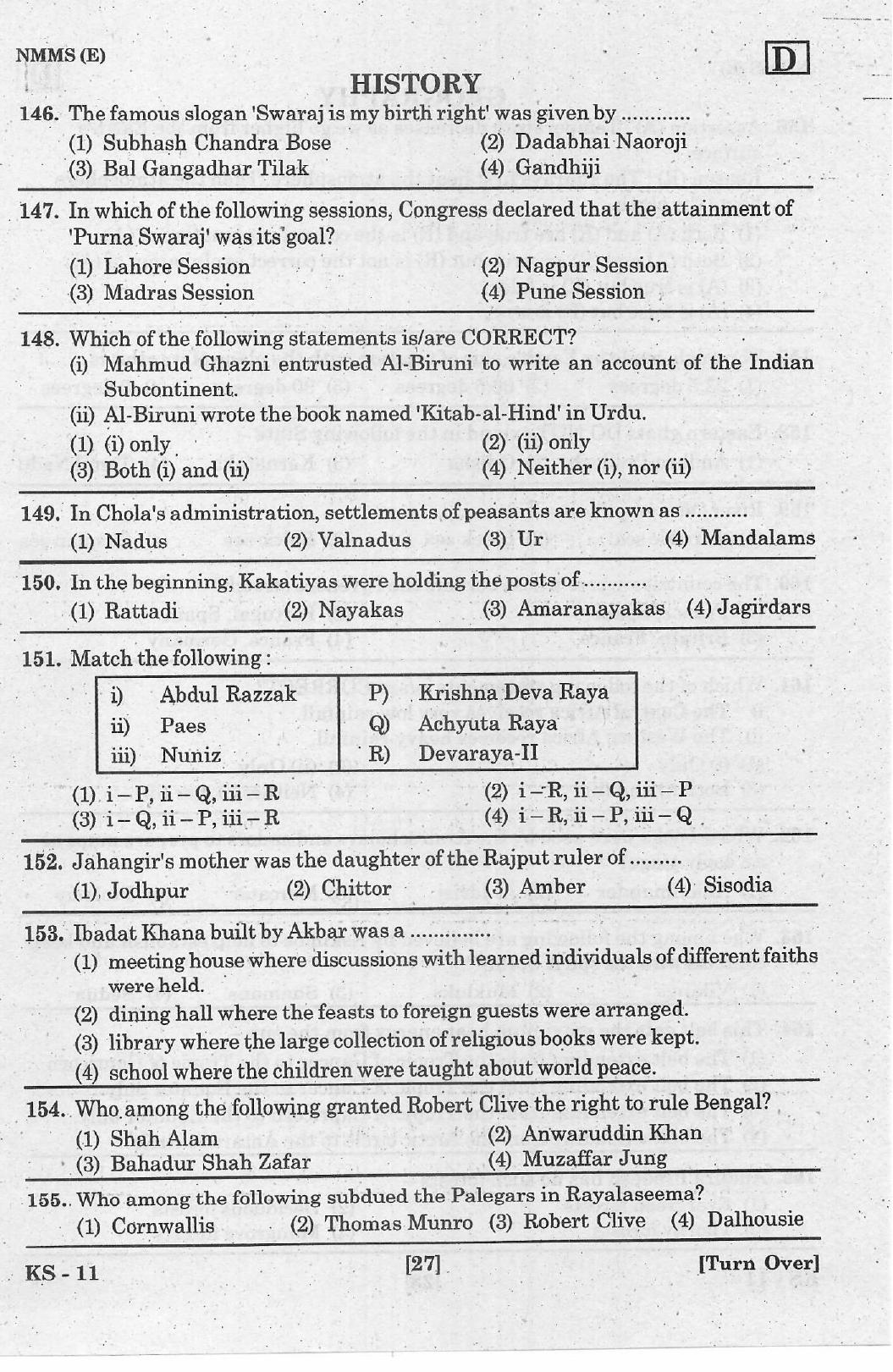 NMMS Feb 2021 - Booklet Code-D (English Medium) - Page 27