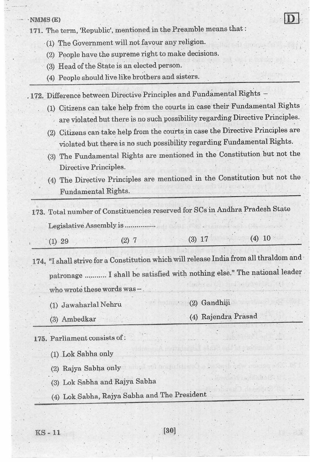 NMMS Feb 2021 - Booklet Code-D (English Medium) - Page 30