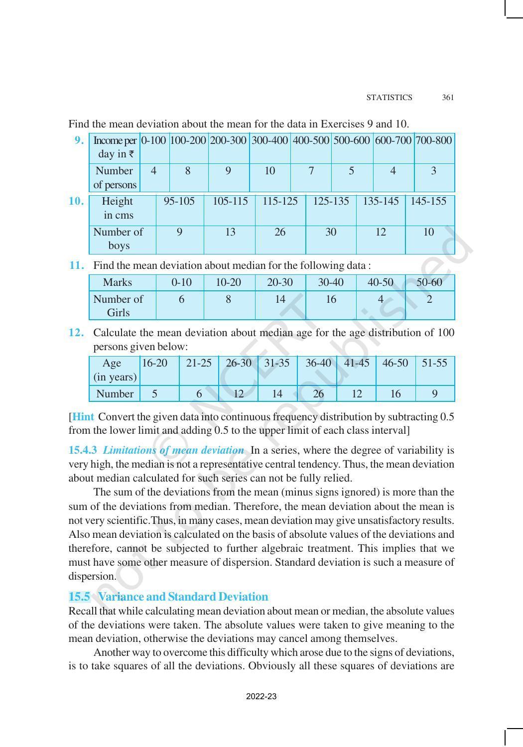 NCERT Book for Class 11 Maths Chapter 15 Statistics - Page 15