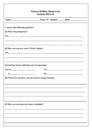 Worksheet for Class 4 Science Assignment 9