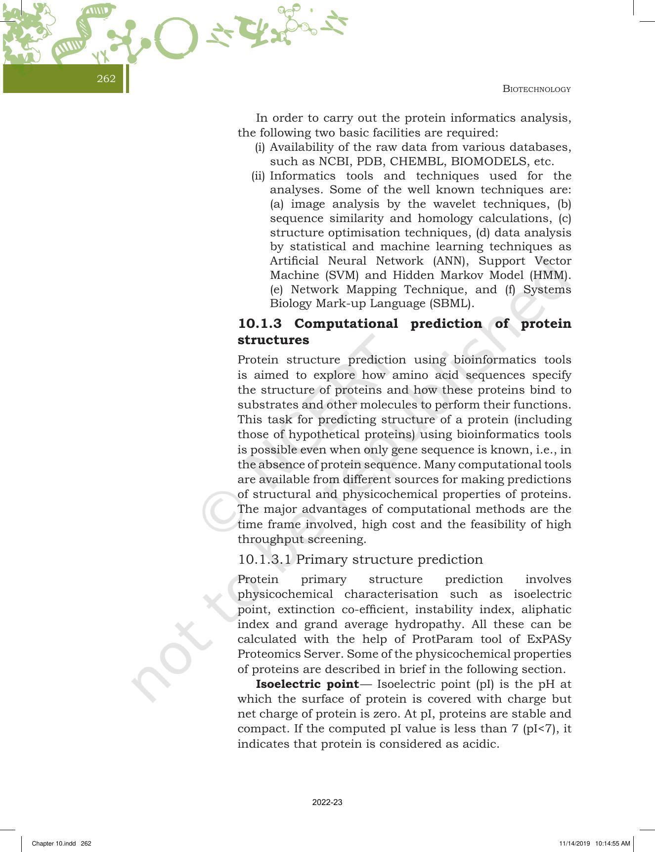 NCERT Book for Class 11 Biotechnology Chapter 10 Protein Informatics and Cheminformatics - Page 3