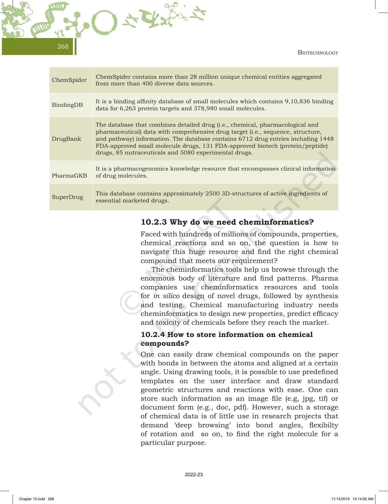 NCERT Book for Class 11 Biotechnology Chapter 10 Protein Informatics and Cheminformatics - Page 9