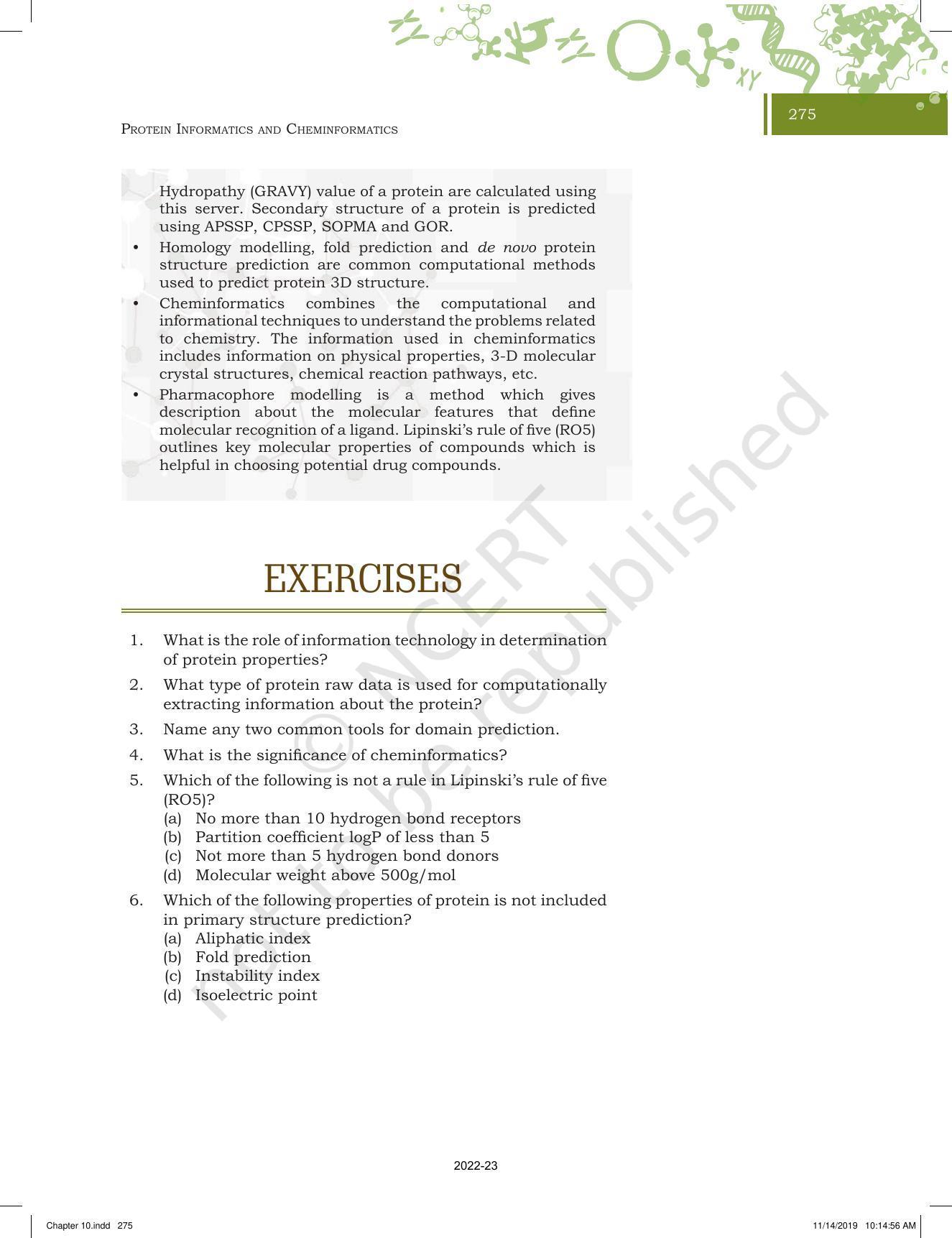 NCERT Book for Class 11 Biotechnology Chapter 10 Protein Informatics and Cheminformatics - Page 16