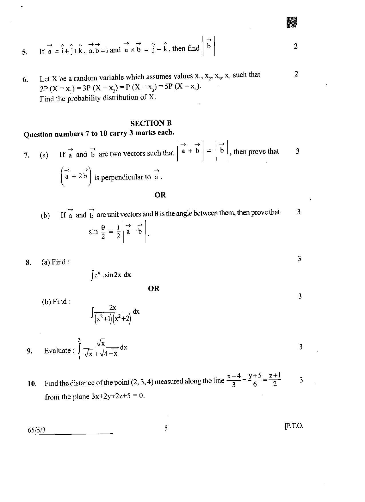 CBSE Class 12 65-5-3 Mathematics 2022 Question Paper - Page 5