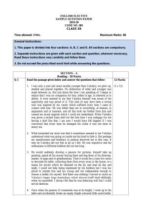 CBSE Class 12 English Elective Skill Education-Sample Paper 2019-20