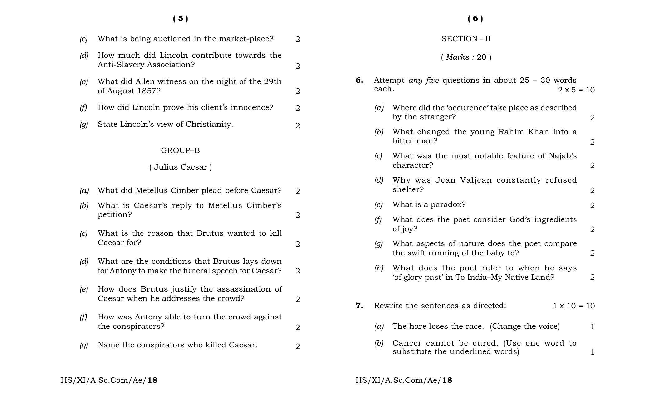 Meghalaya Board (MBOSE) Class 11 Alternative_English 2018 Question Paper - Page 3