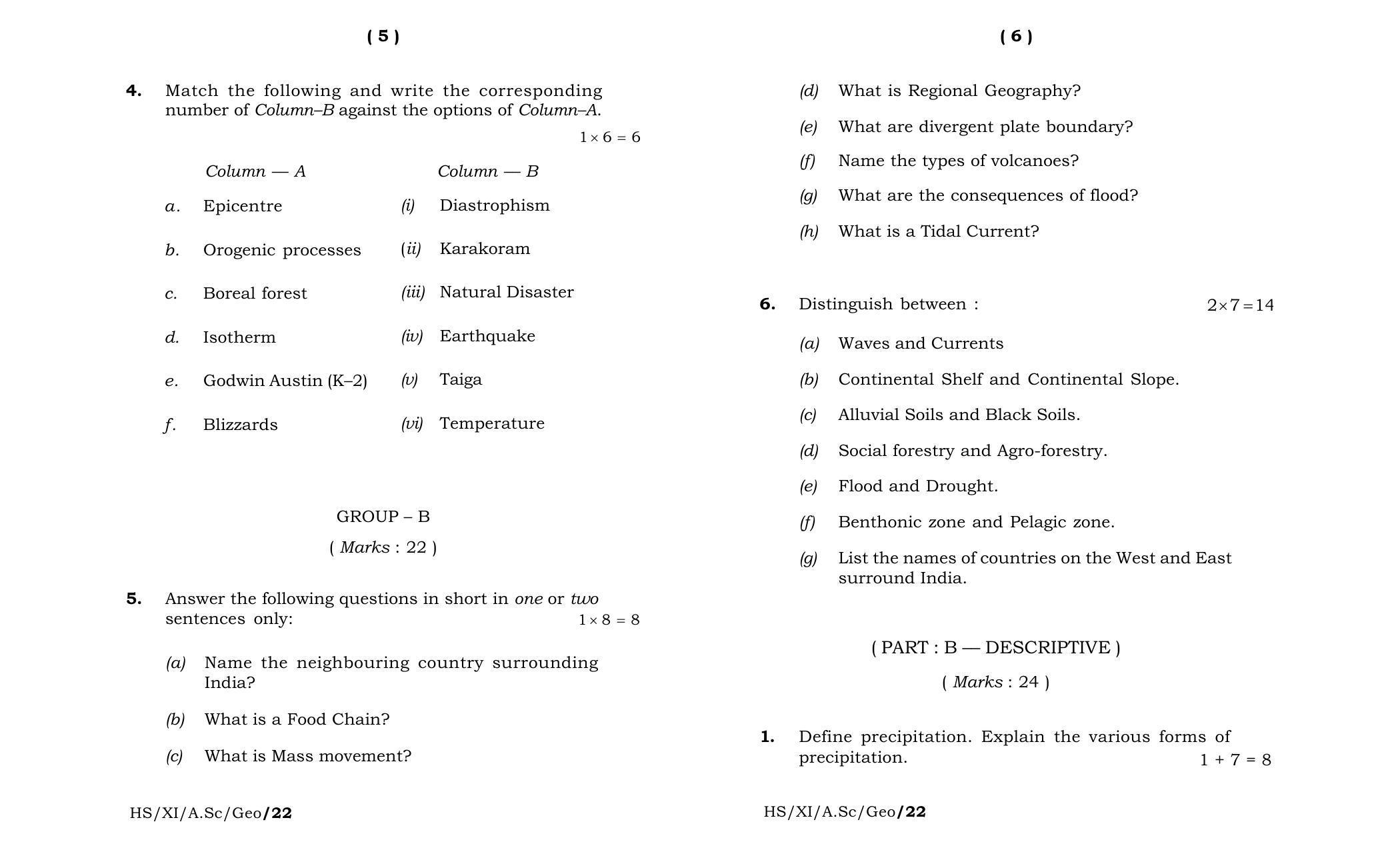 Meghalaya Board (MBOSE) Class 11 Geography (theory) 2022 Question Paper - Page 3