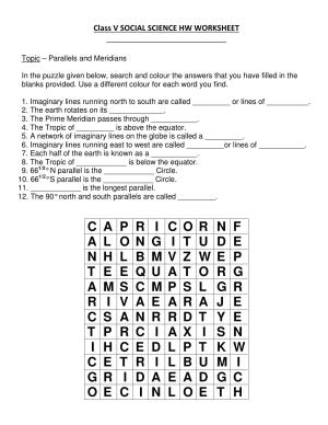 Worksheet for Class 5 Social Science Parallels and Meridians Assignment 2