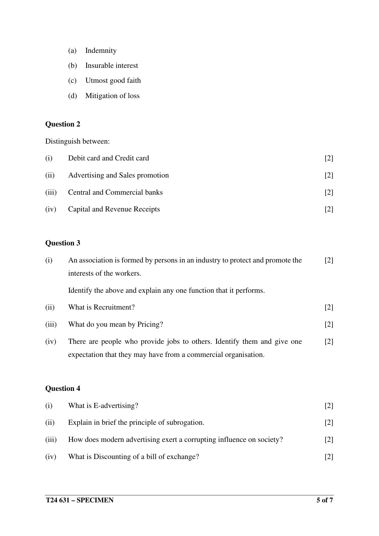 ICSE Class 10  2024 Commercial Studies Sample Paper - Page 5