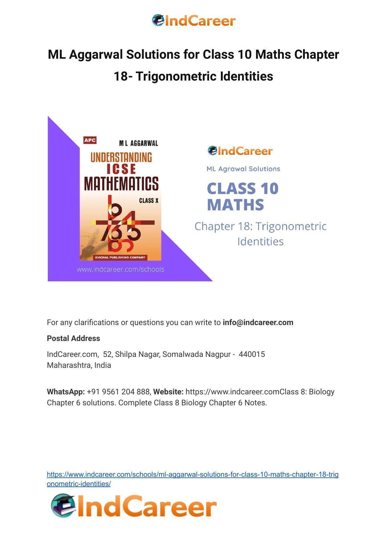ML Aggarwal Solutions for Class 10 Maths Chapter 18- Trigonometric Identities - Page 1