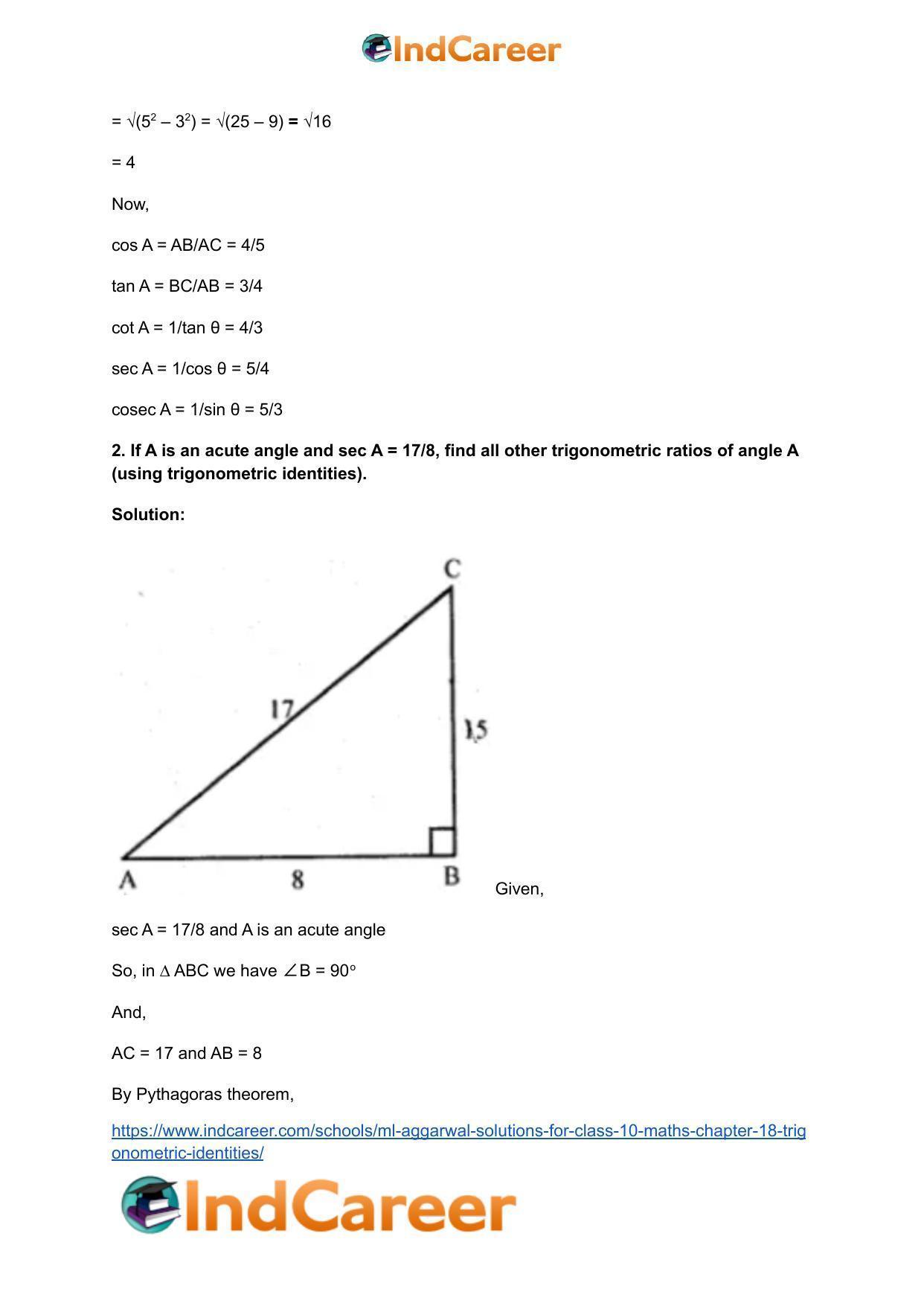 ML Aggarwal Solutions for Class 10 Maths Chapter 18- Trigonometric Identities - Page 3