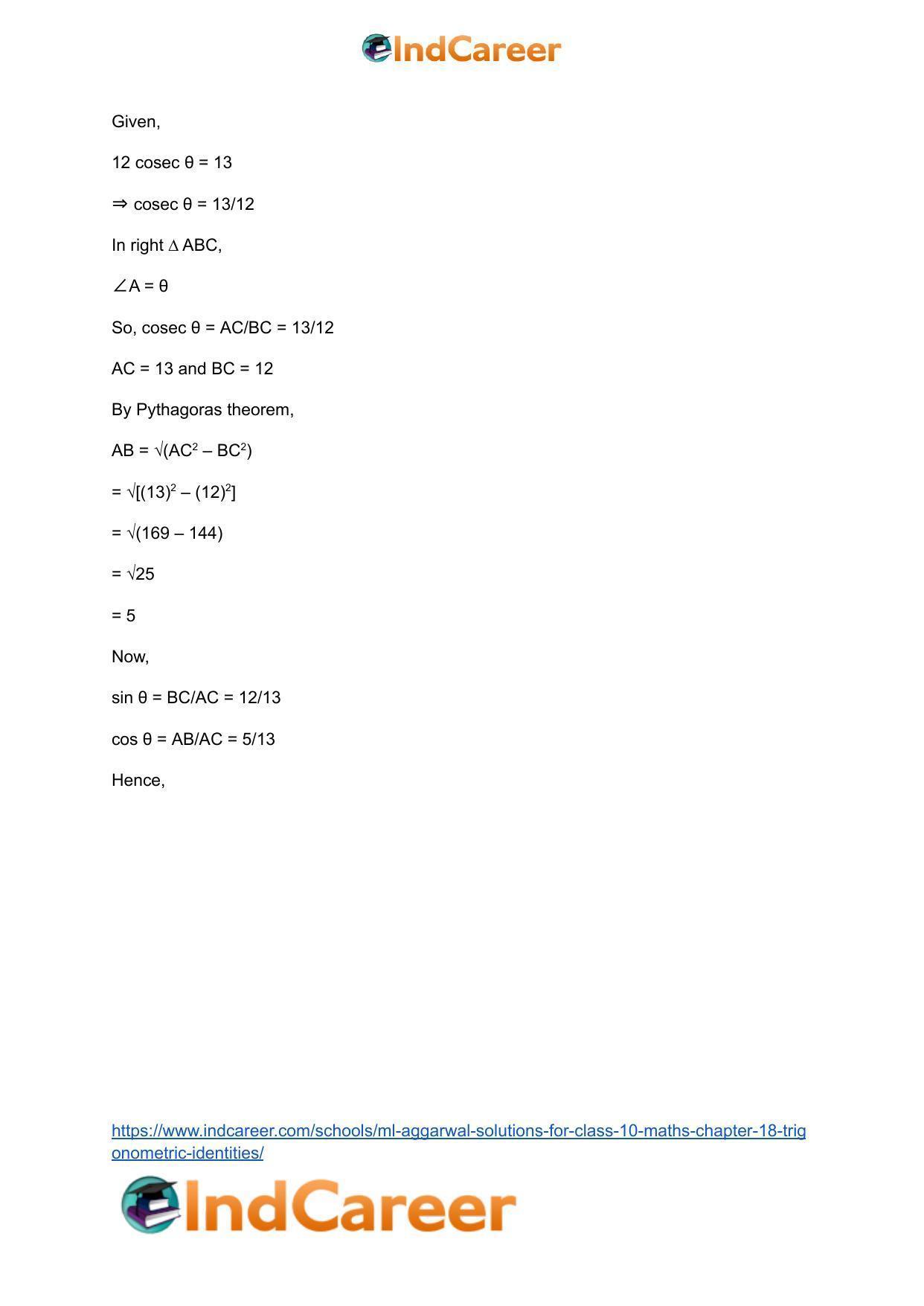 ML Aggarwal Solutions for Class 10 Maths Chapter 18- Trigonometric Identities - Page 6