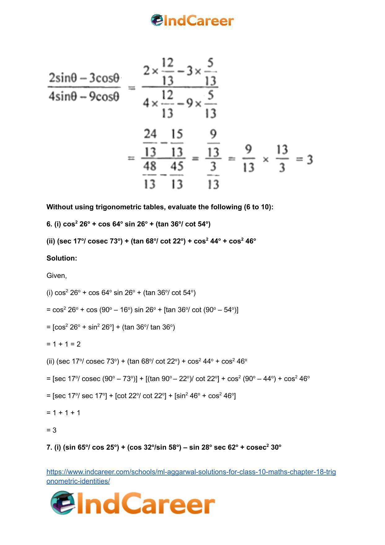 ML Aggarwal Solutions for Class 10 Maths Chapter 18- Trigonometric Identities - Page 7