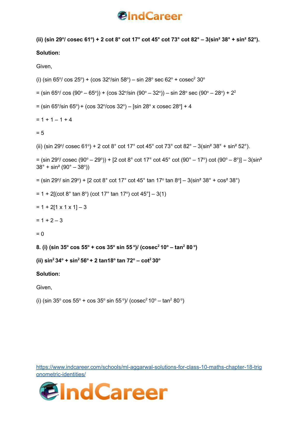 ML Aggarwal Solutions for Class 10 Maths Chapter 18- Trigonometric Identities - Page 8