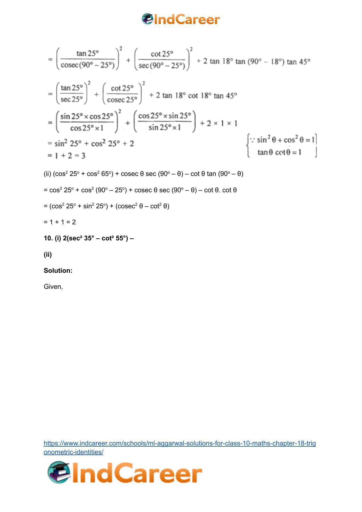 ML Aggarwal Solutions for Class 10 Maths Chapter 18- Trigonometric Identities - Page 10