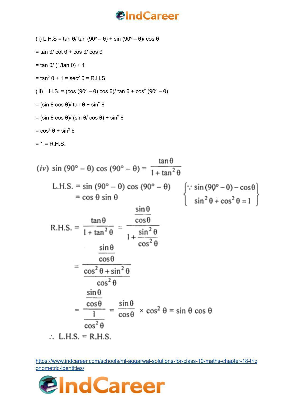 ML Aggarwal Solutions for Class 10 Maths Chapter 18- Trigonometric Identities - Page 12