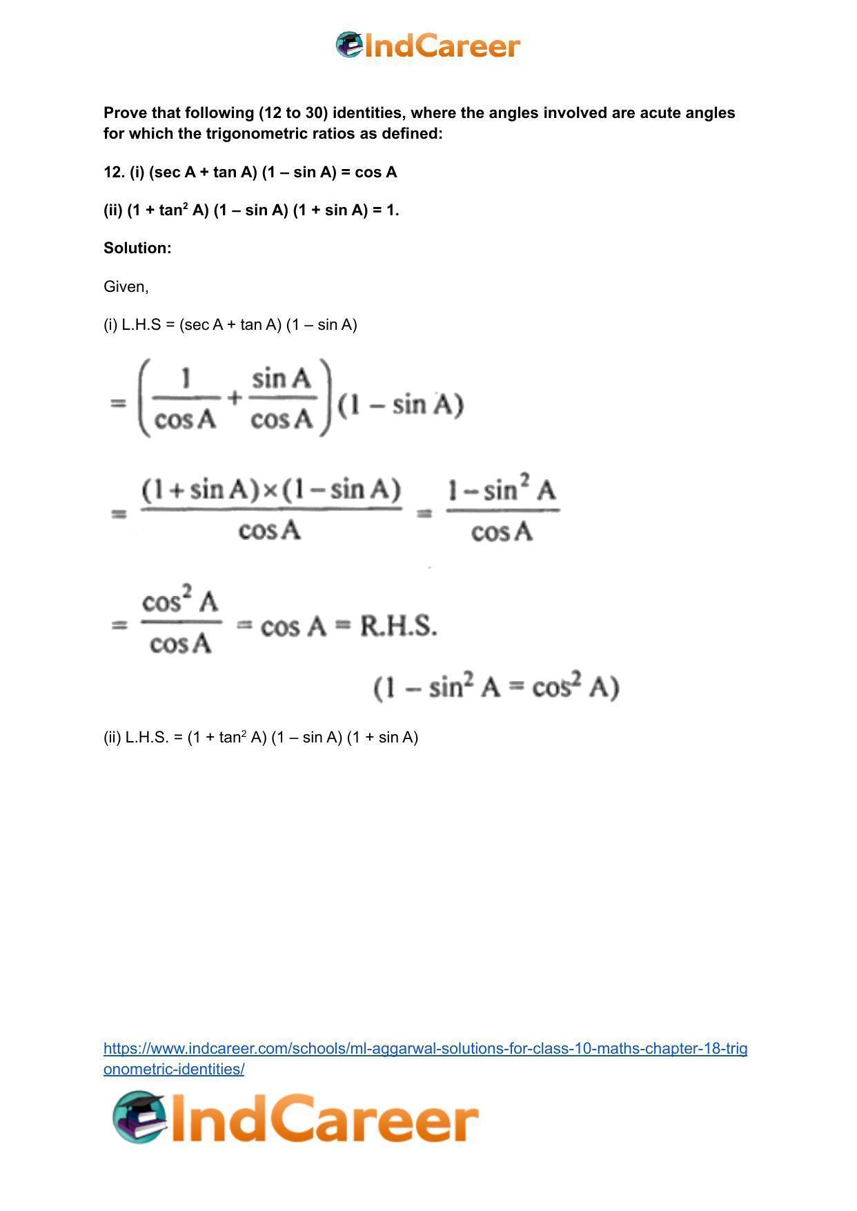 ML Aggarwal Solutions for Class 10 Maths Chapter 18- Trigonometric Identities - Page 13