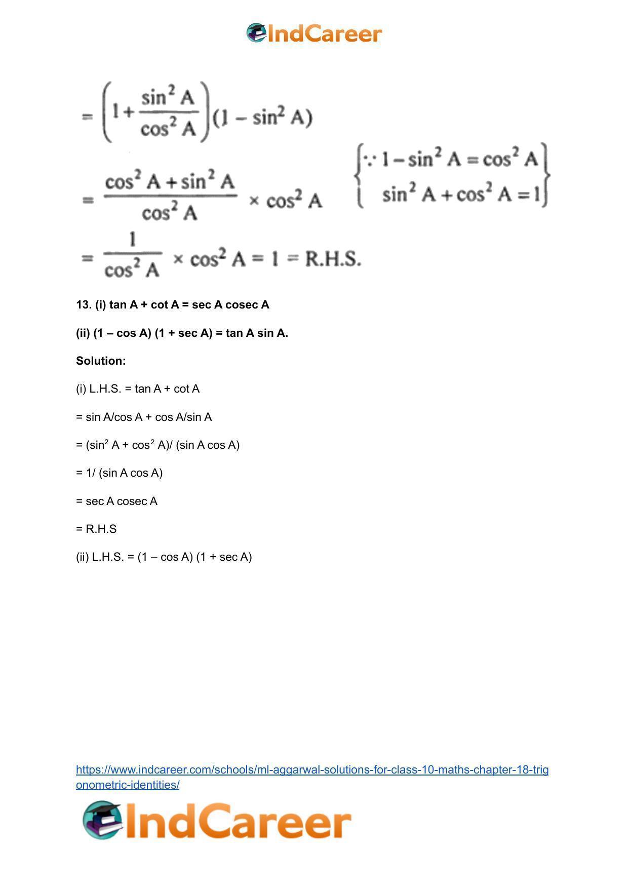 ML Aggarwal Solutions for Class 10 Maths Chapter 18- Trigonometric Identities - Page 14