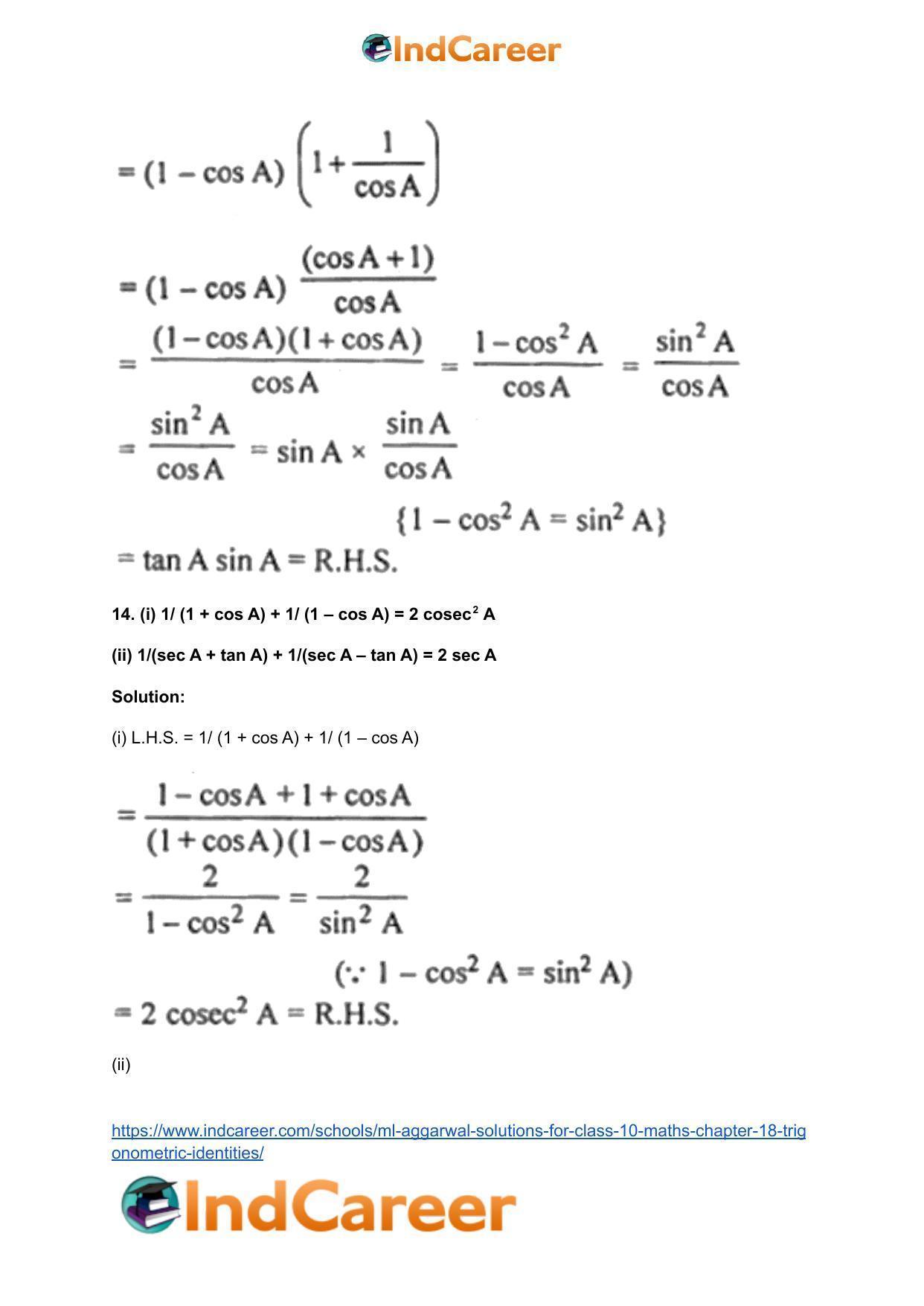 ML Aggarwal Solutions for Class 10 Maths Chapter 18- Trigonometric Identities - Page 15