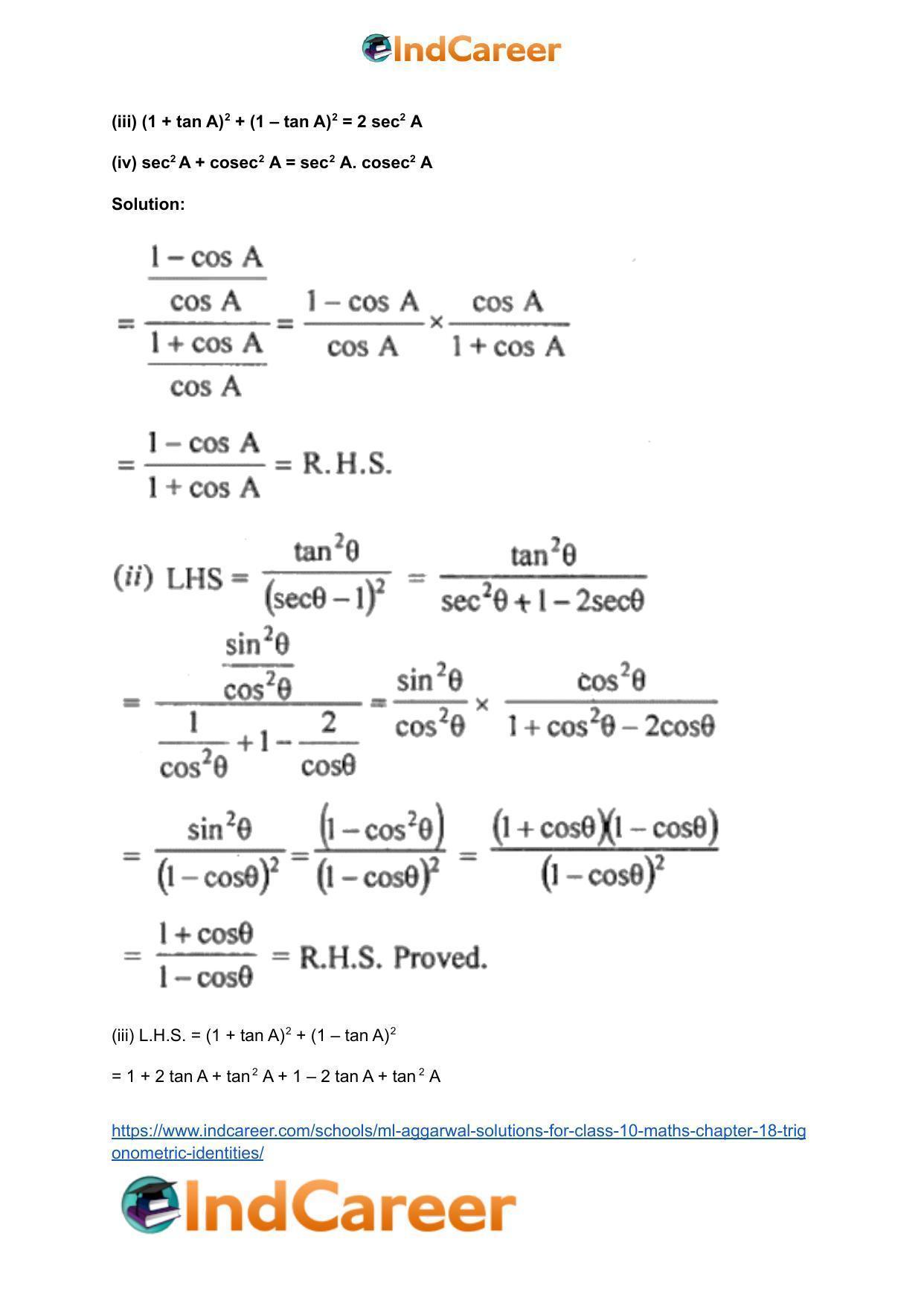 ML Aggarwal Solutions for Class 10 Maths Chapter 18- Trigonometric Identities - Page 18