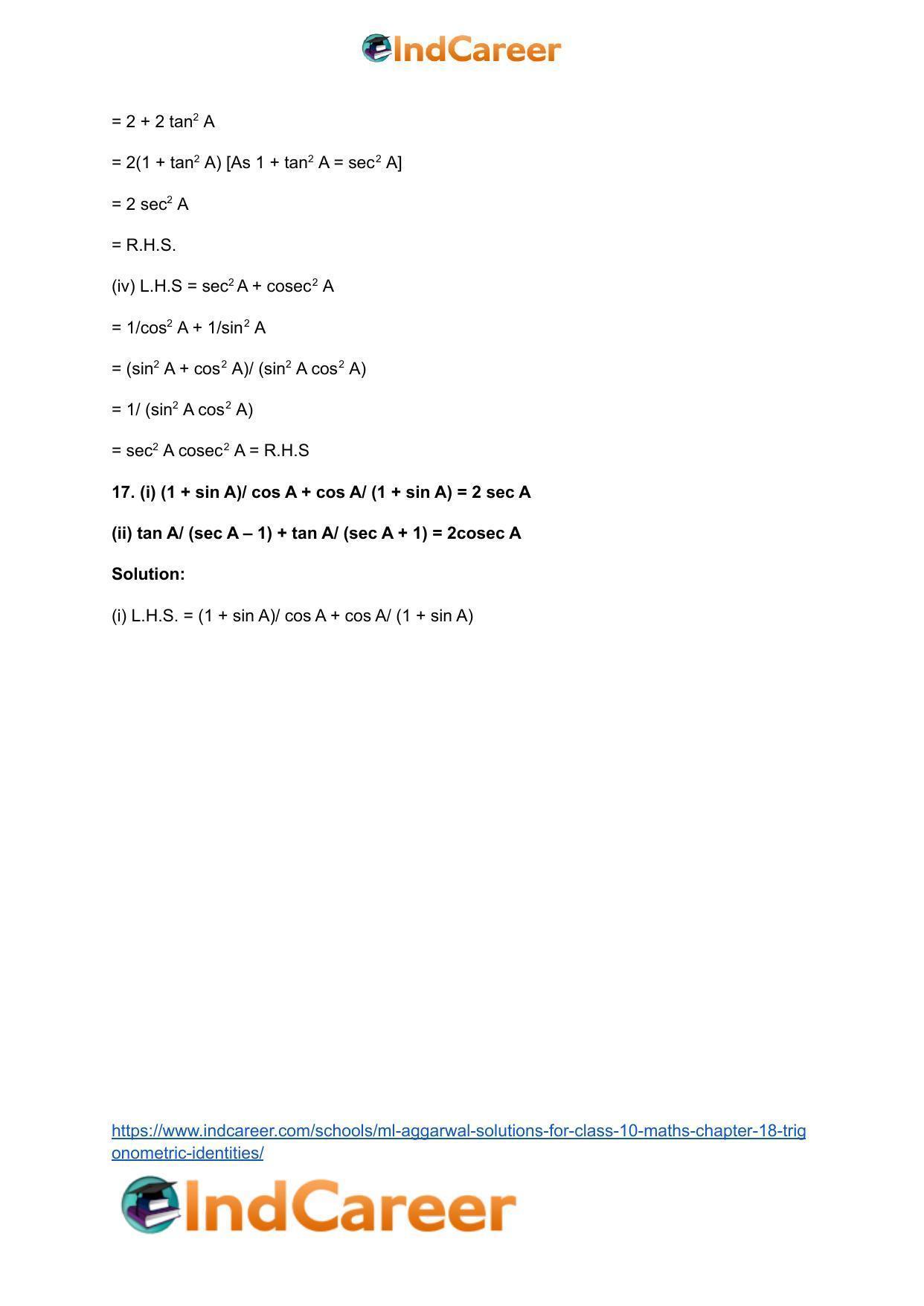 ML Aggarwal Solutions for Class 10 Maths Chapter 18- Trigonometric Identities - Page 19
