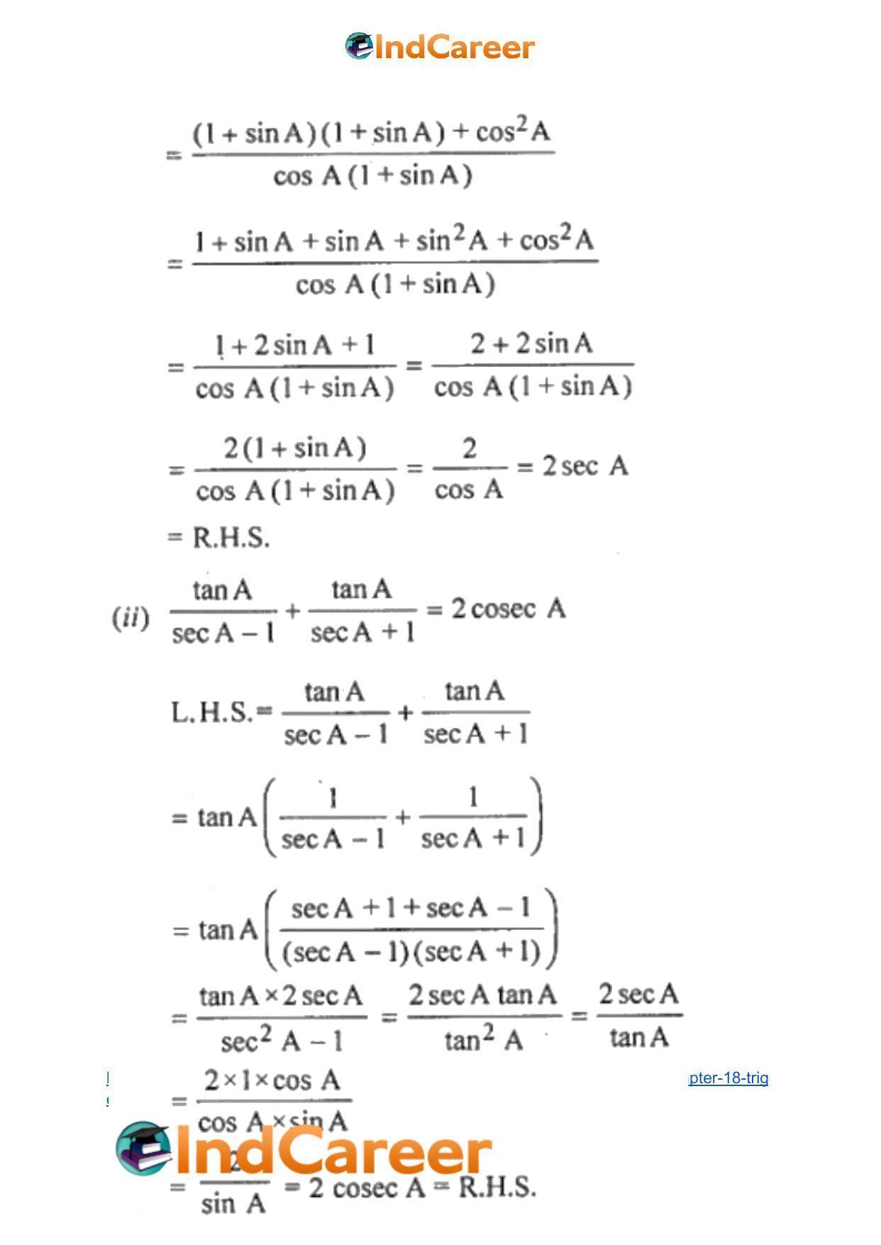 ML Aggarwal Solutions for Class 10 Maths Chapter 18- Trigonometric Identities - Page 20