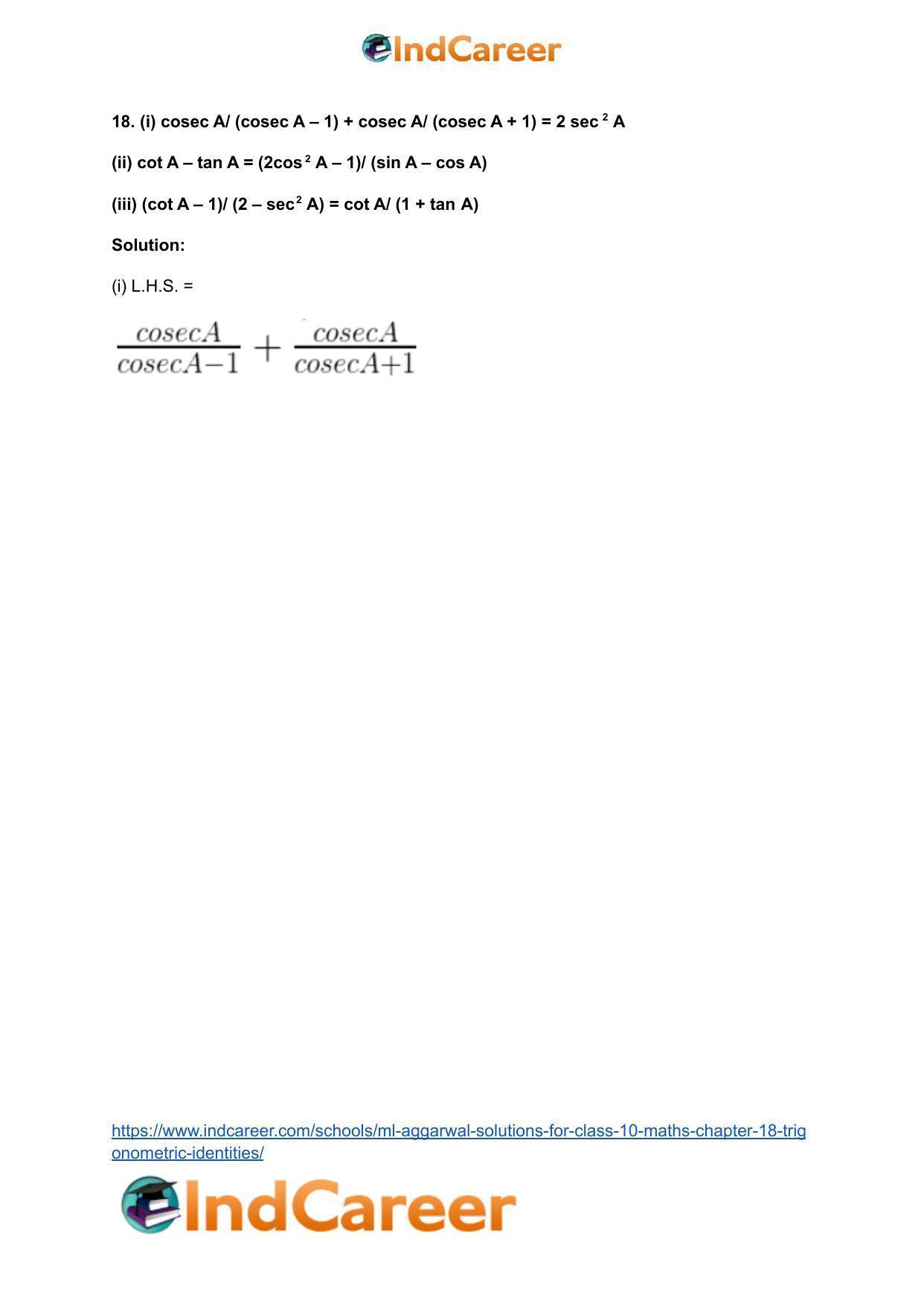 ML Aggarwal Solutions for Class 10 Maths Chapter 18- Trigonometric Identities - Page 21